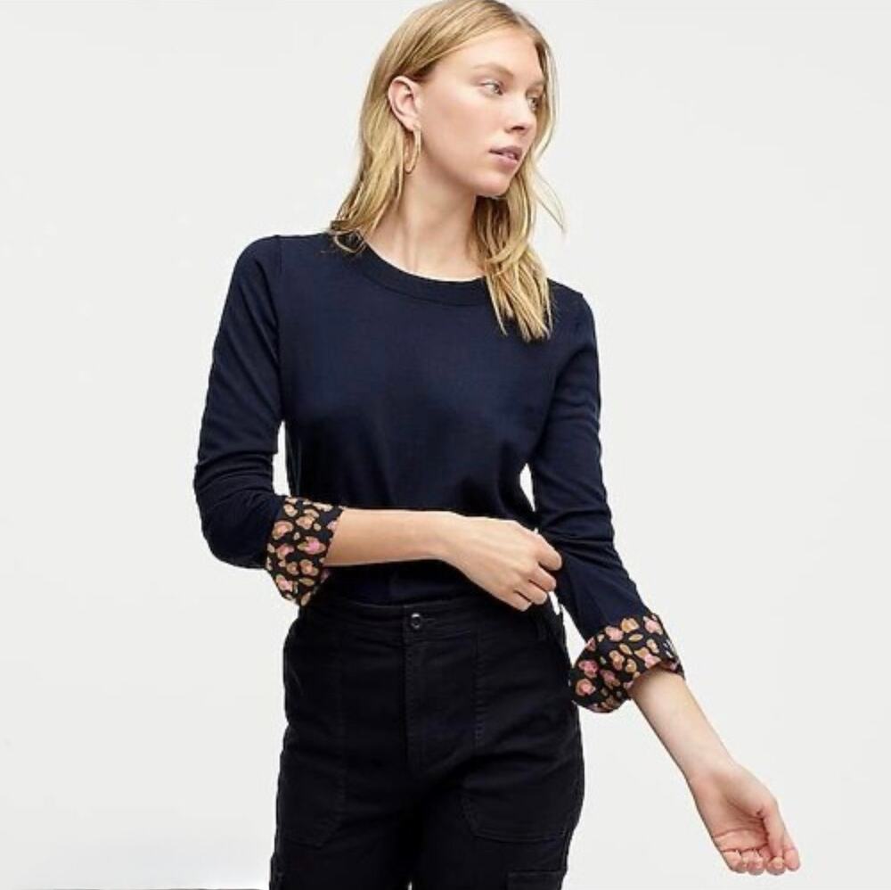 J.Crew Women's Navy Blue 100% Merino Wool Long Sleeve Tippi Sweater Top Size S